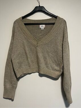BDG Cropped V-Neck Sweater in Tan